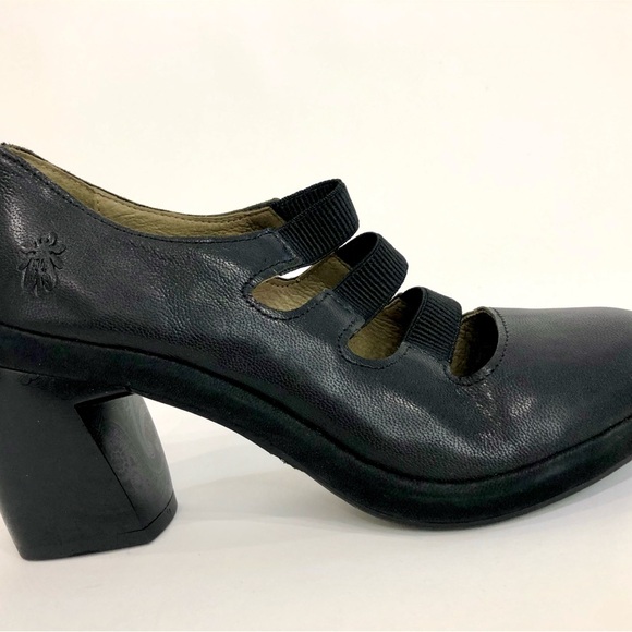 Fly London Black Heeled Shoes with Chunky Heel - Picture 6 of 7